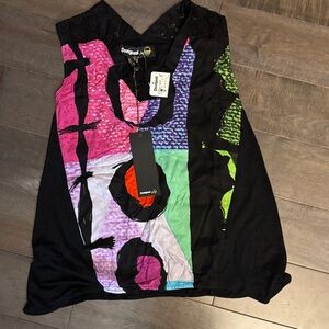 Desigual Black and Multicolor Graphic Tank Top